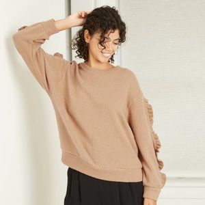 Women’s Ruffle Sleeve Sweatshirt - Tan